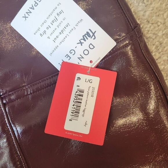 SPANX FAUX PATENT LEATHER Leggings Pants Ruby Size L - Picture 6 of 8